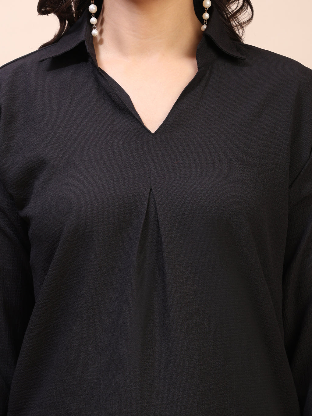 V-Neck Pleat Detail Full-Sleeve Top