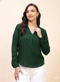 V-Neck Pleat Detail Full-Sleeve Top