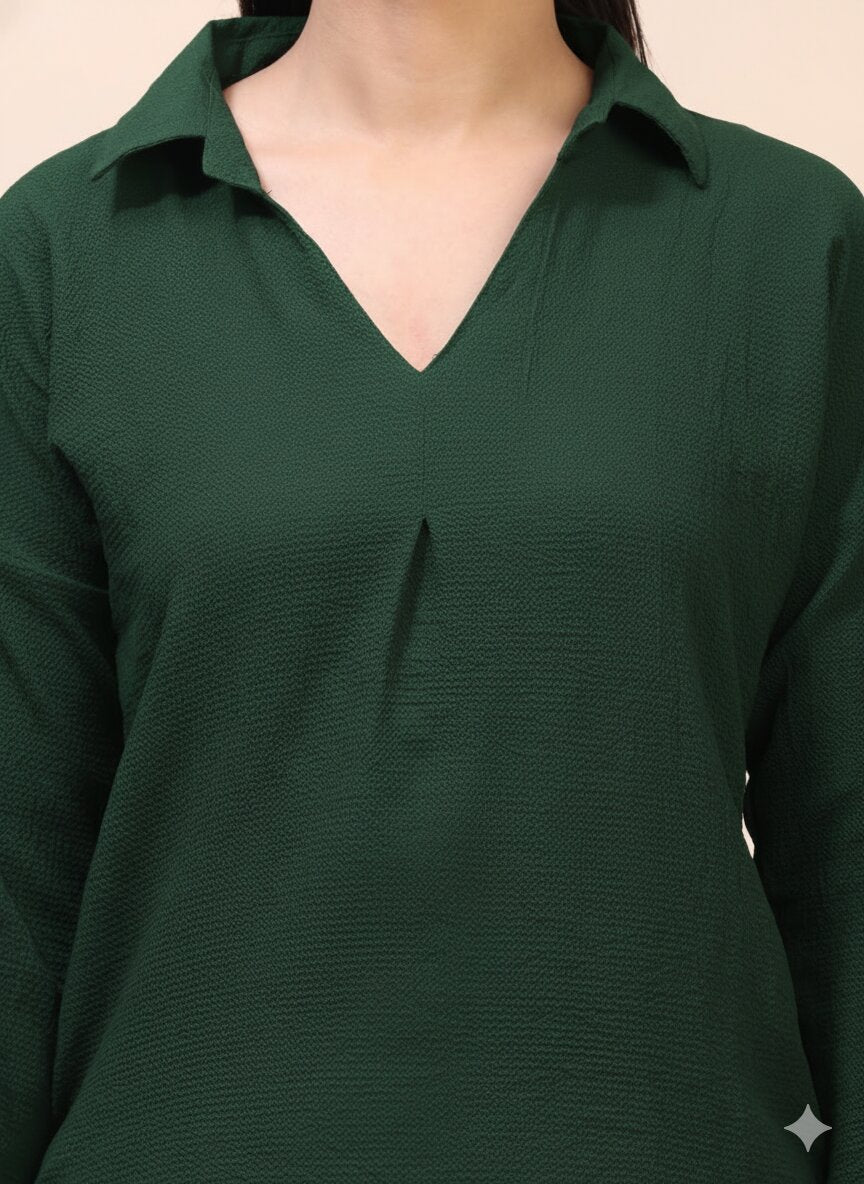 V-Neck Pleat Detail Full-Sleeve Top