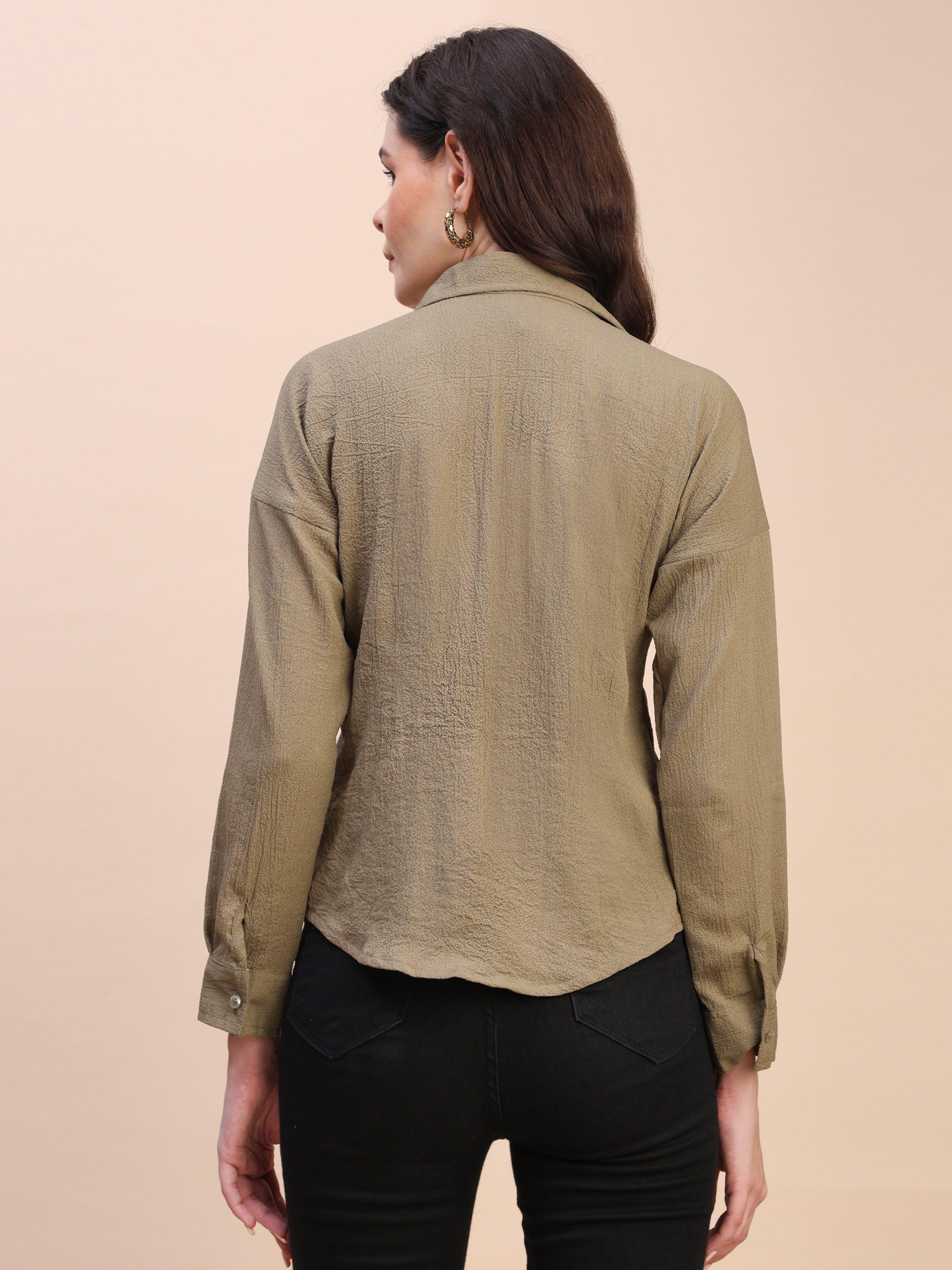 V-Neck Pleat Detail Full-Sleeve Top