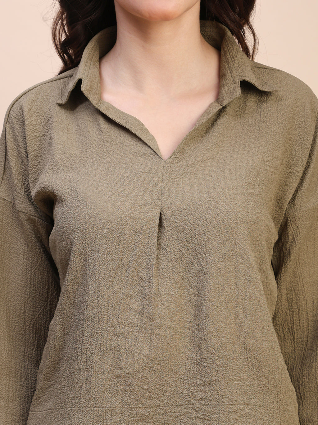 V-Neck Pleat Detail Full-Sleeve Top