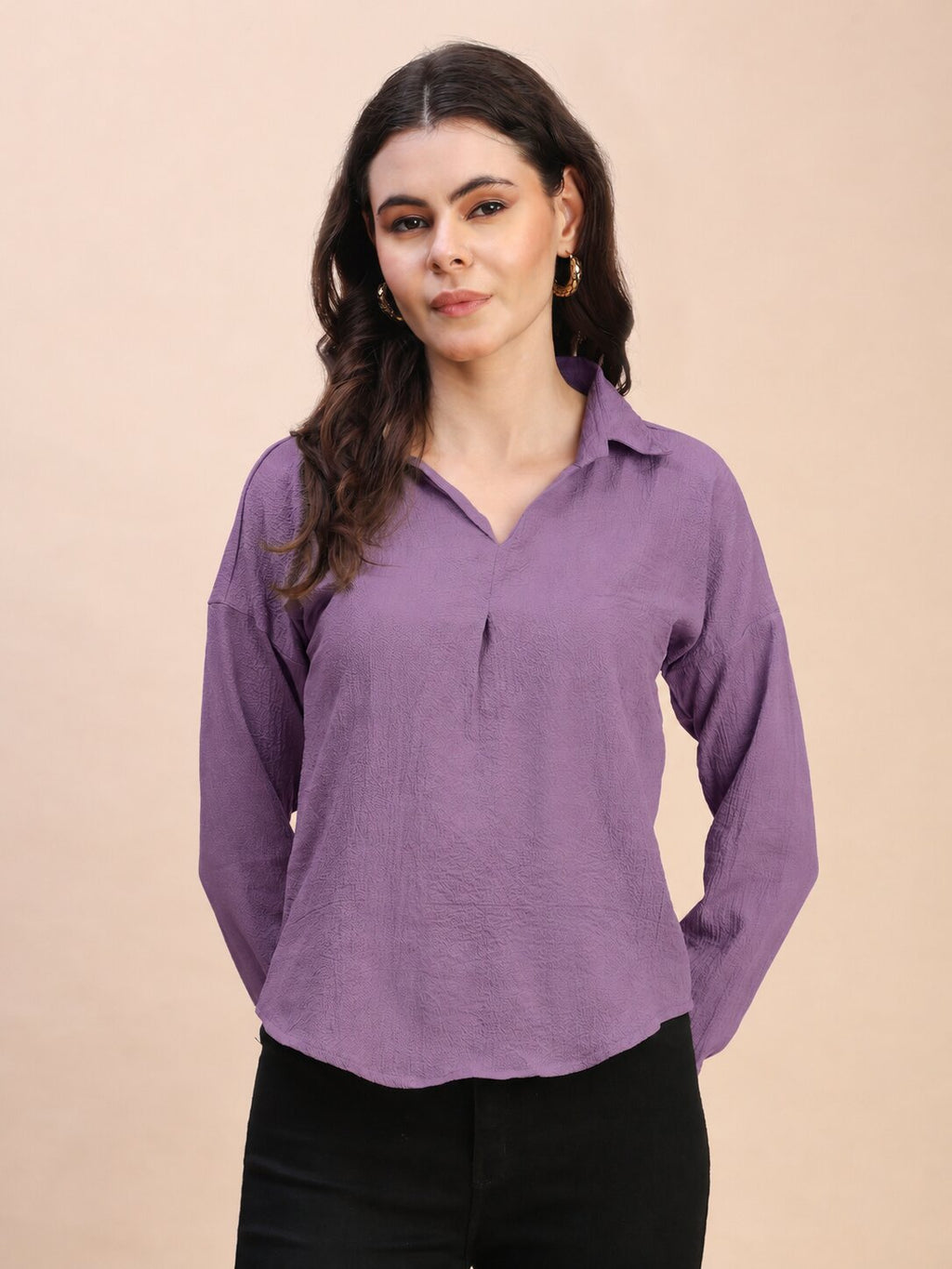 V-Neck Pleat Detail Full-Sleeve Top