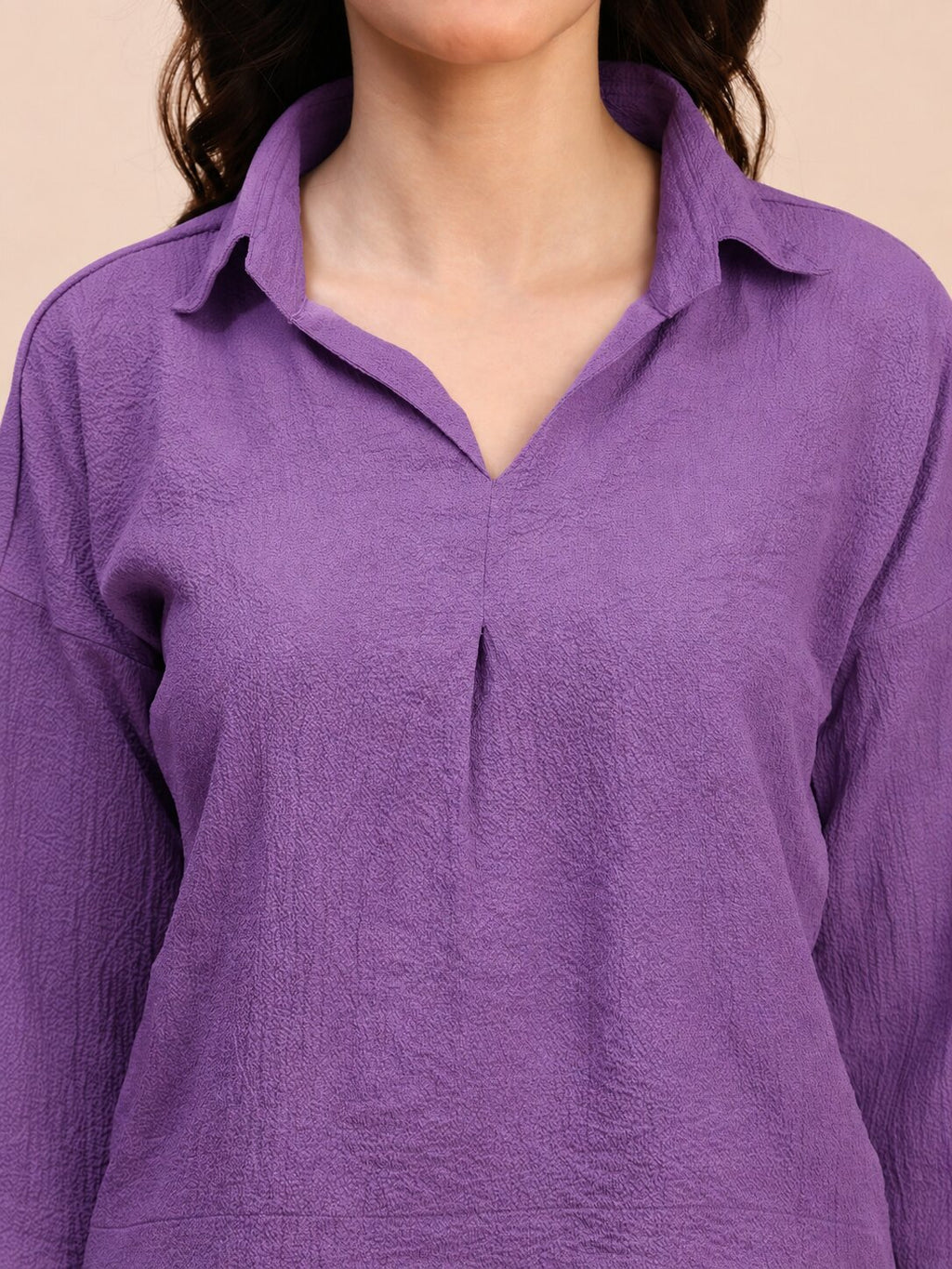 V-Neck Pleat Detail Full-Sleeve Top