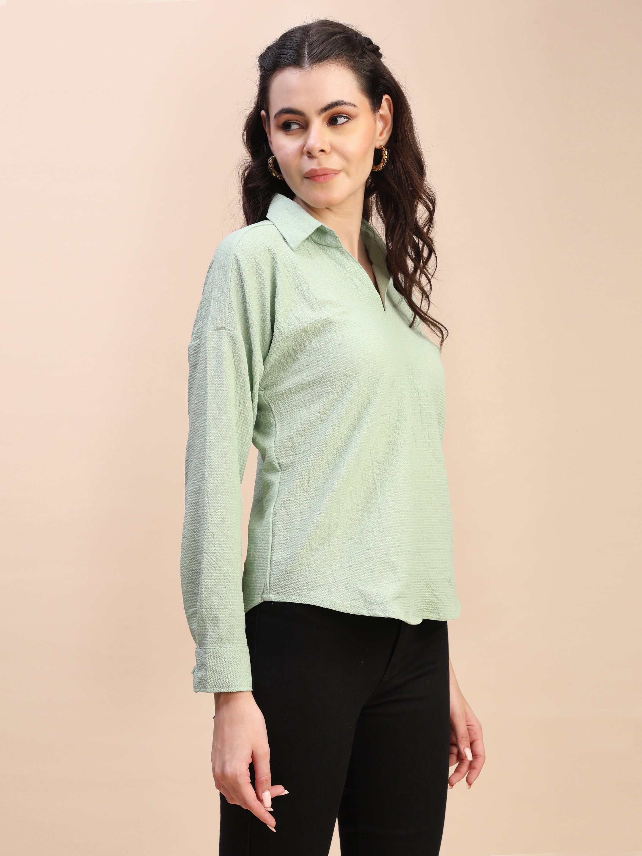 V-Neck Pleat Detail Full-Sleeve Top