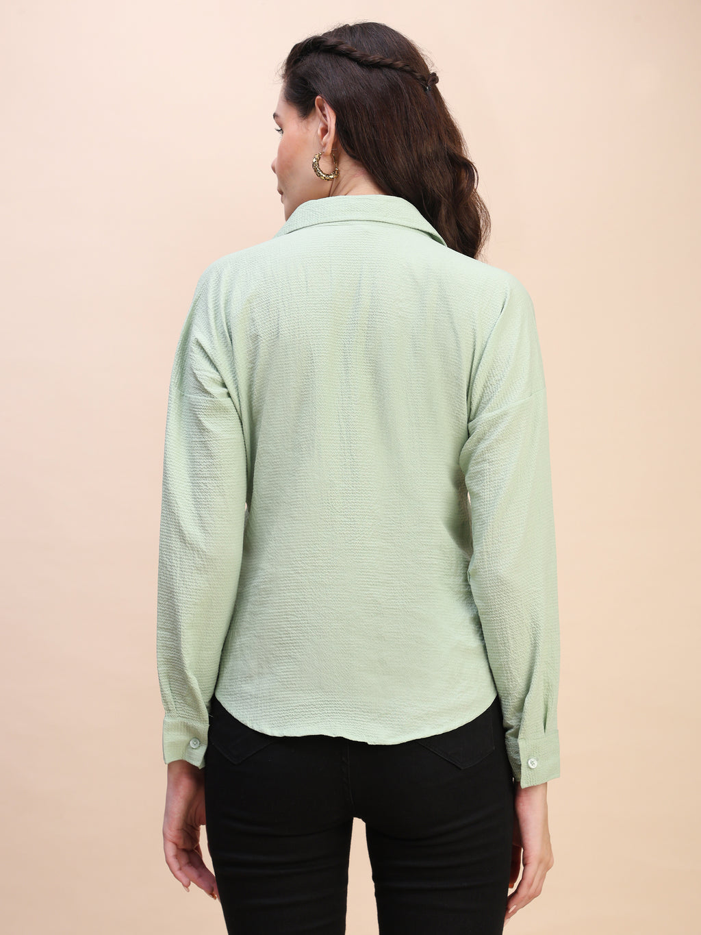 V-Neck Pleat Detail Full-Sleeve Top