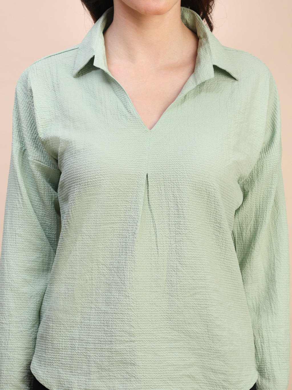 V-Neck Pleat Detail Full-Sleeve Top