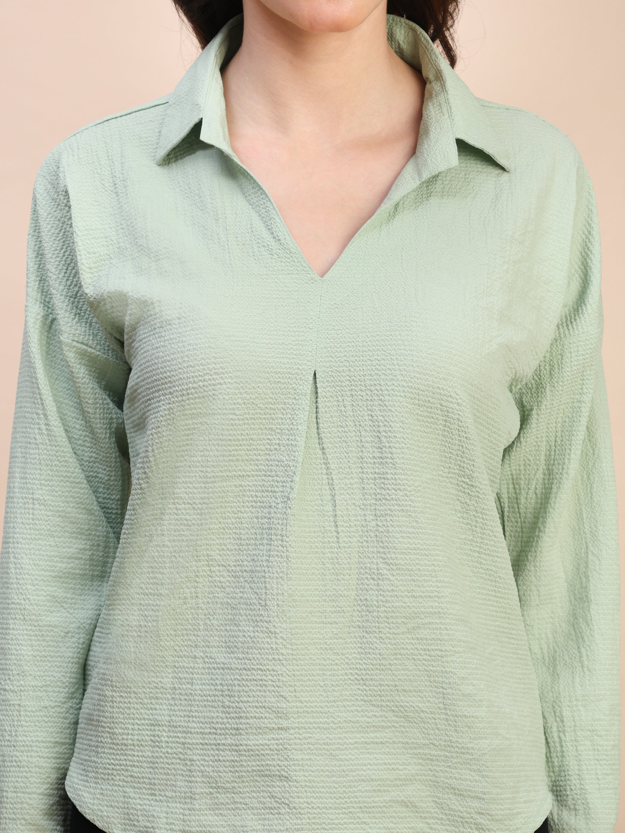V-Neck Pleat Detail Full-Sleeve Top