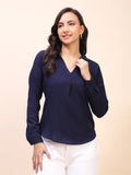V-Neck Pleat Detail Full-Sleeve Top