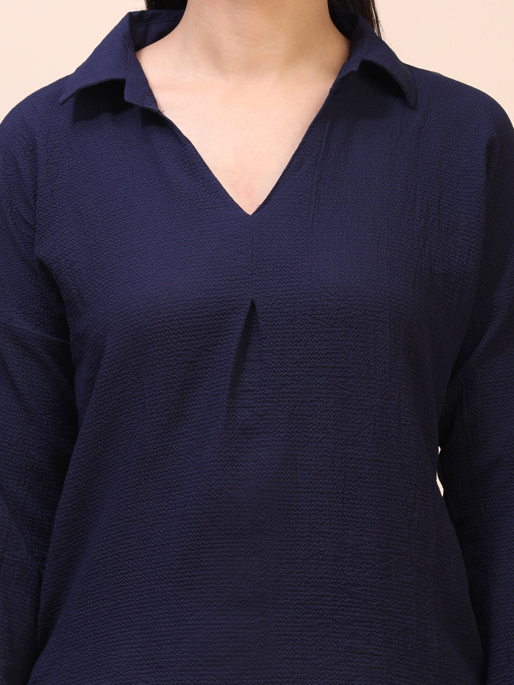 V-Neck Pleat Detail Full-Sleeve Top