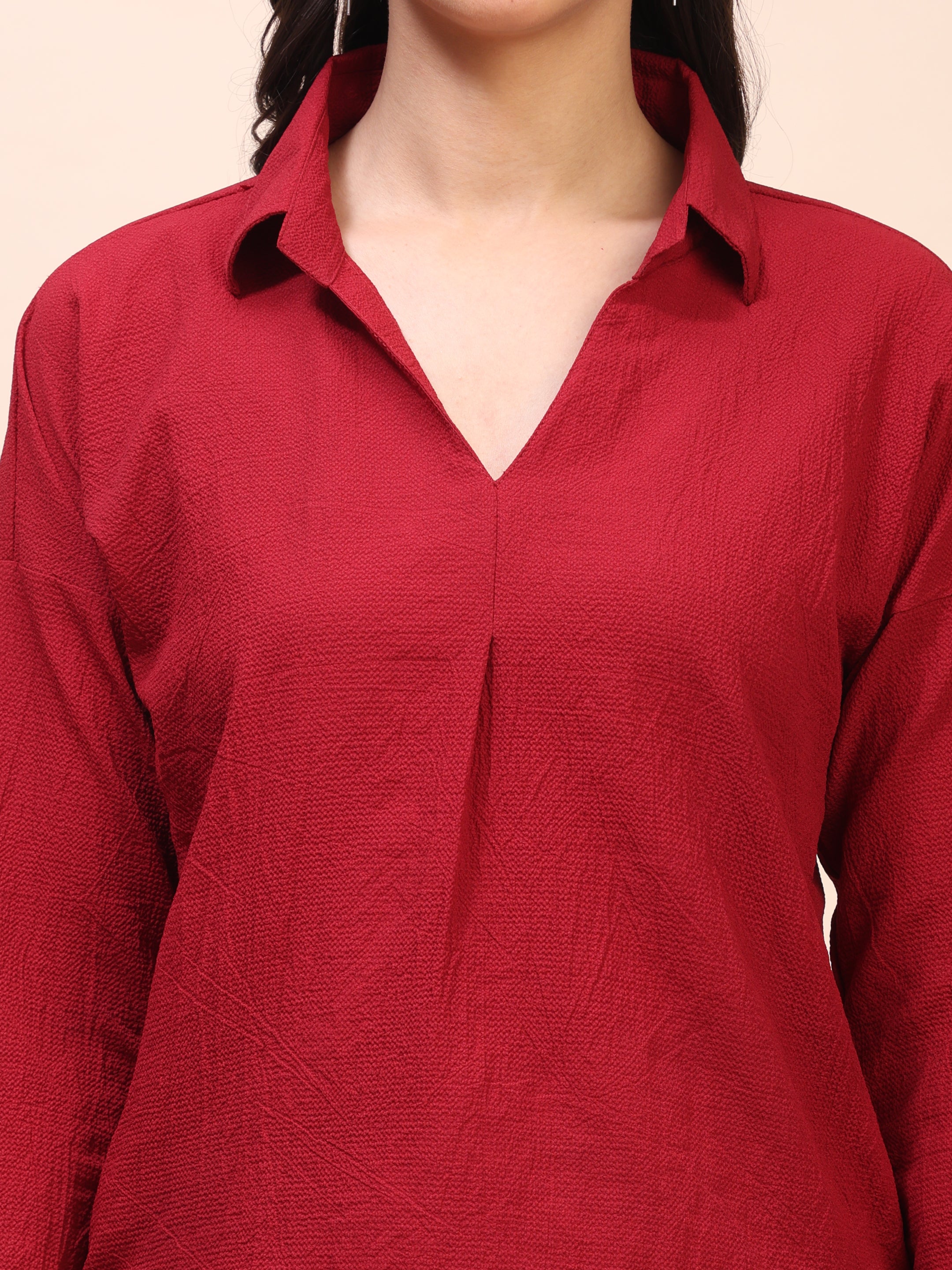V-Neck Pleat Detail Full-Sleeve Top