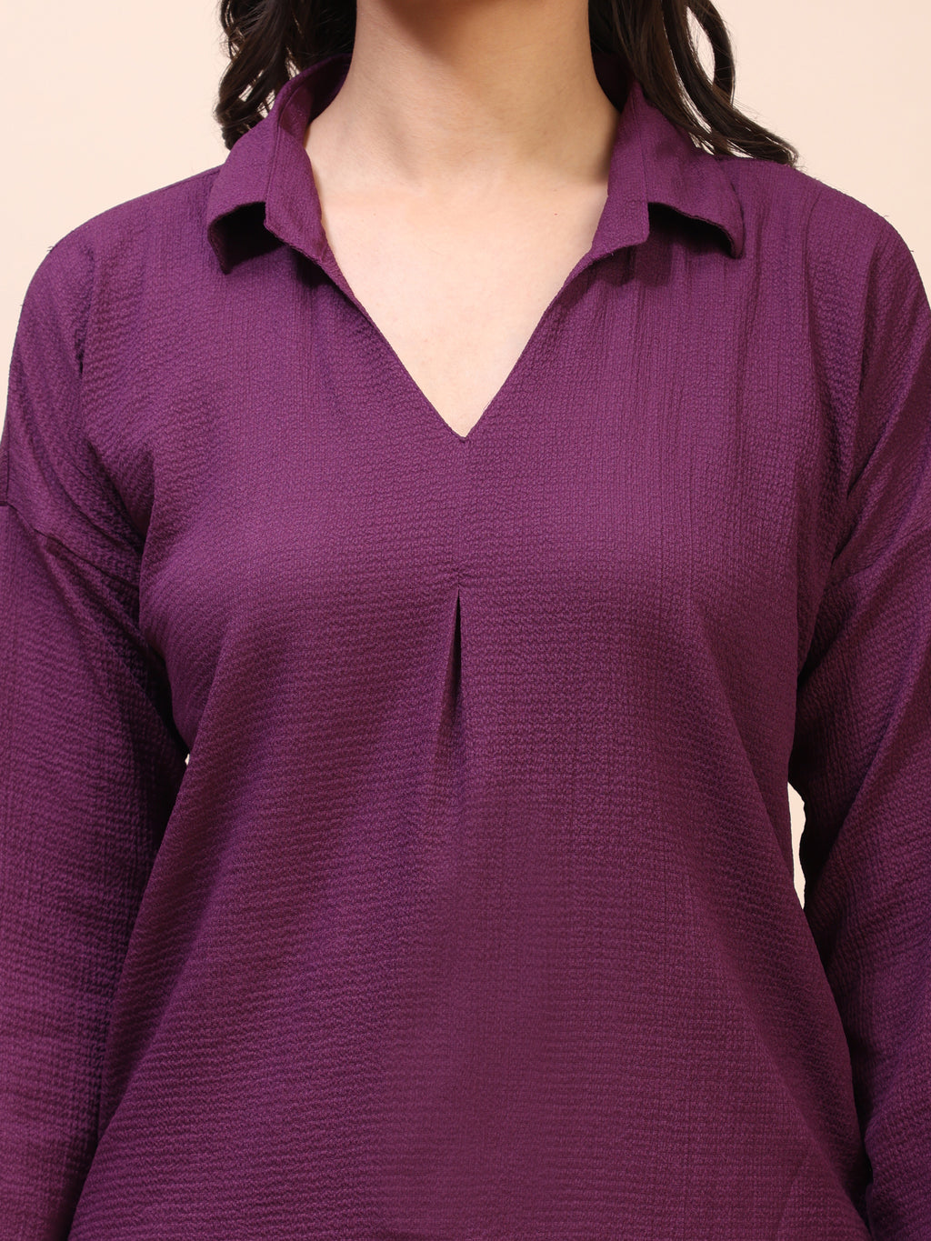 V-Neck Pleat Detail Full-Sleeve Top