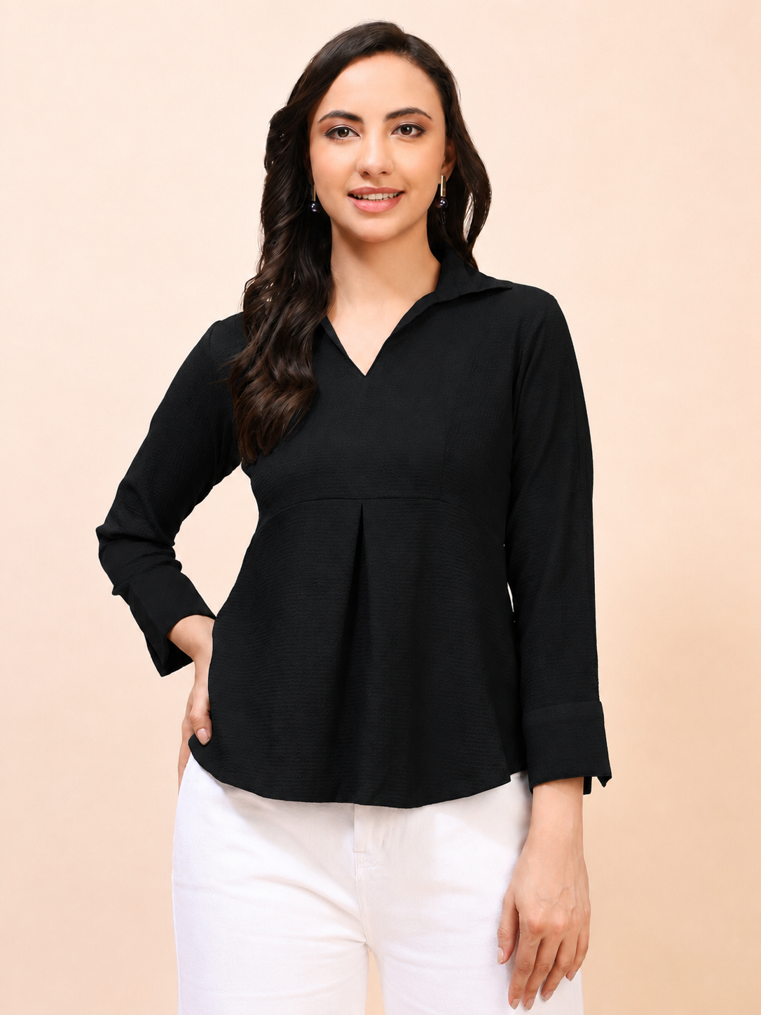 Collared Pleat Detail Peplum Top