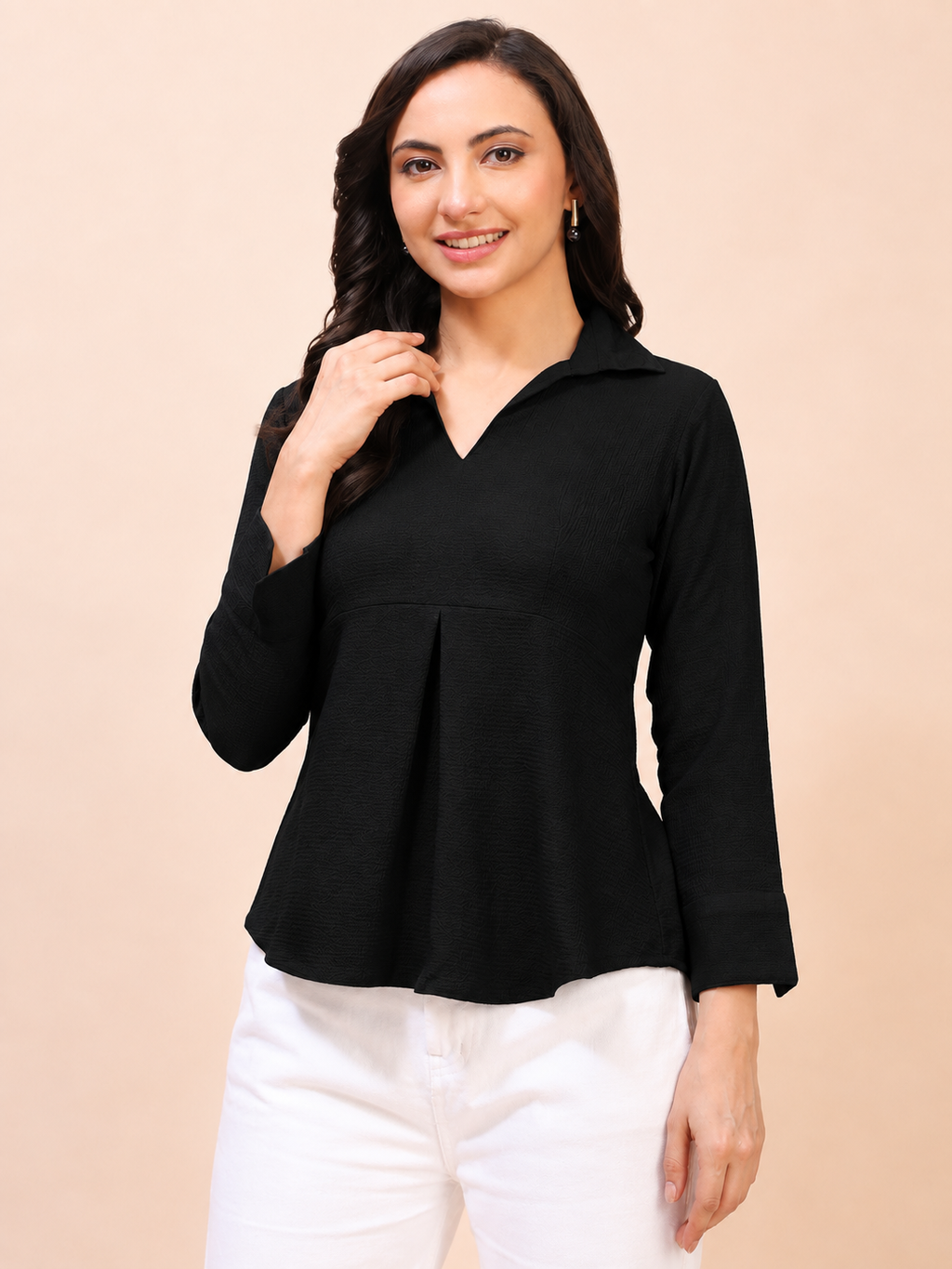 Collared Pleat Detail Peplum Top