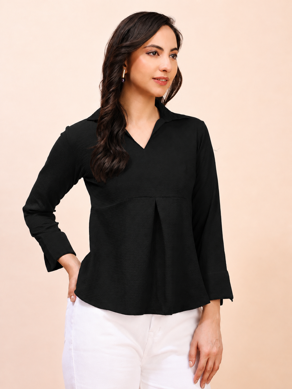Collared Pleat Detail Peplum Top