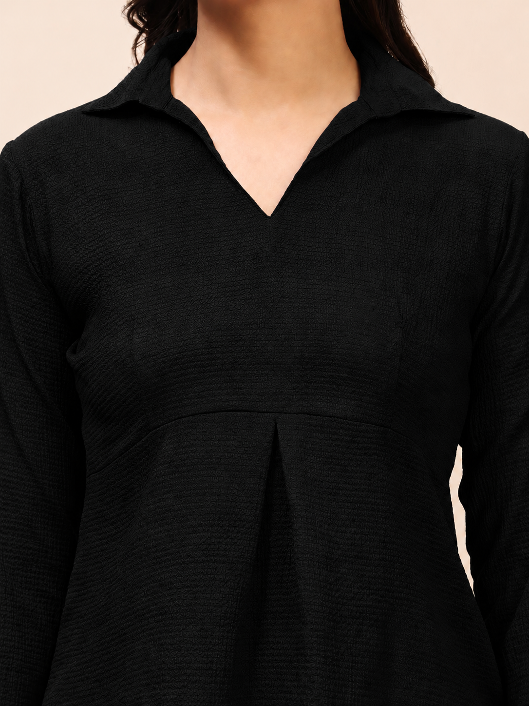 Collared Pleat Detail Peplum Top