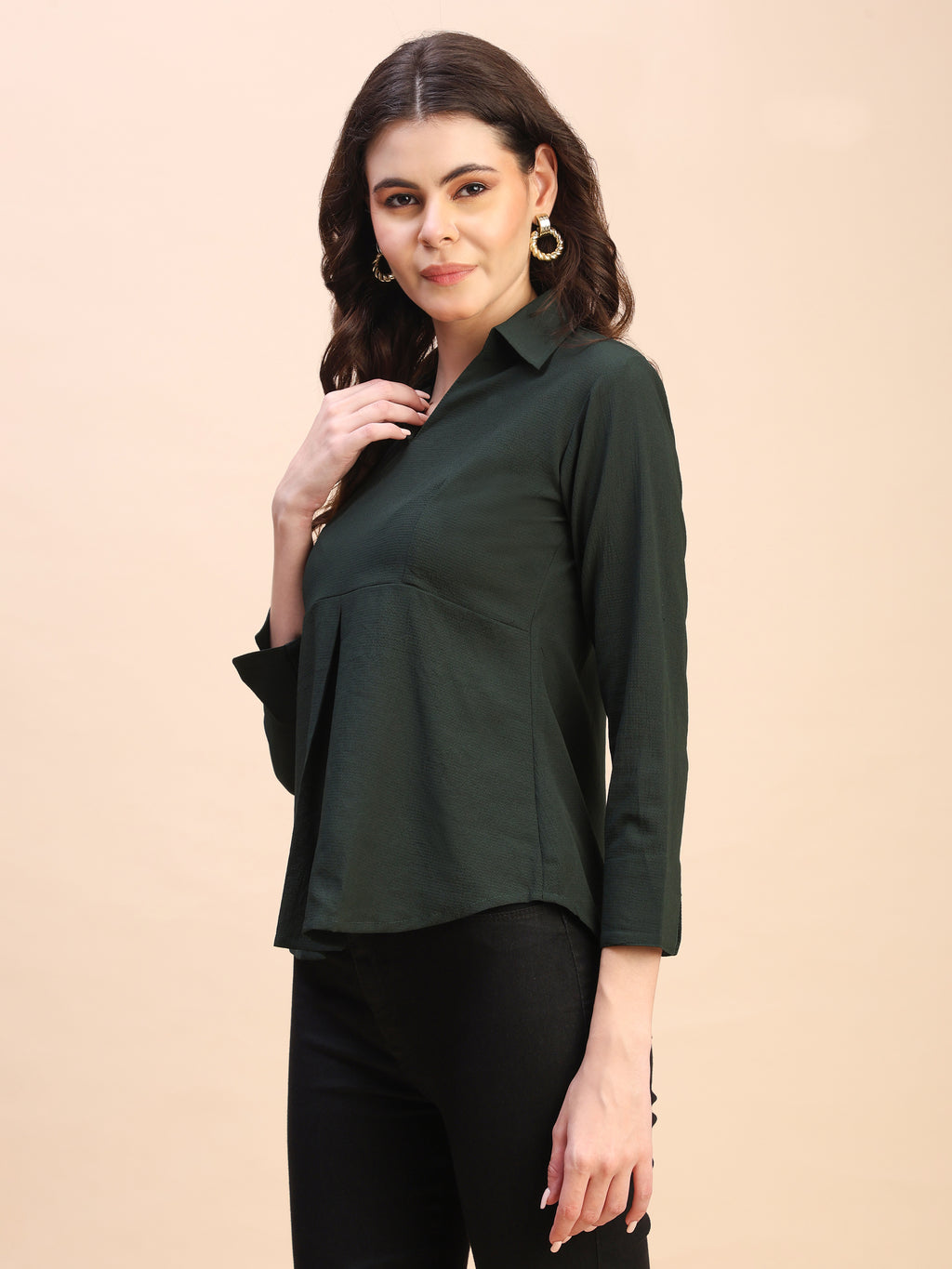Collared Pleat Detail Peplum Top