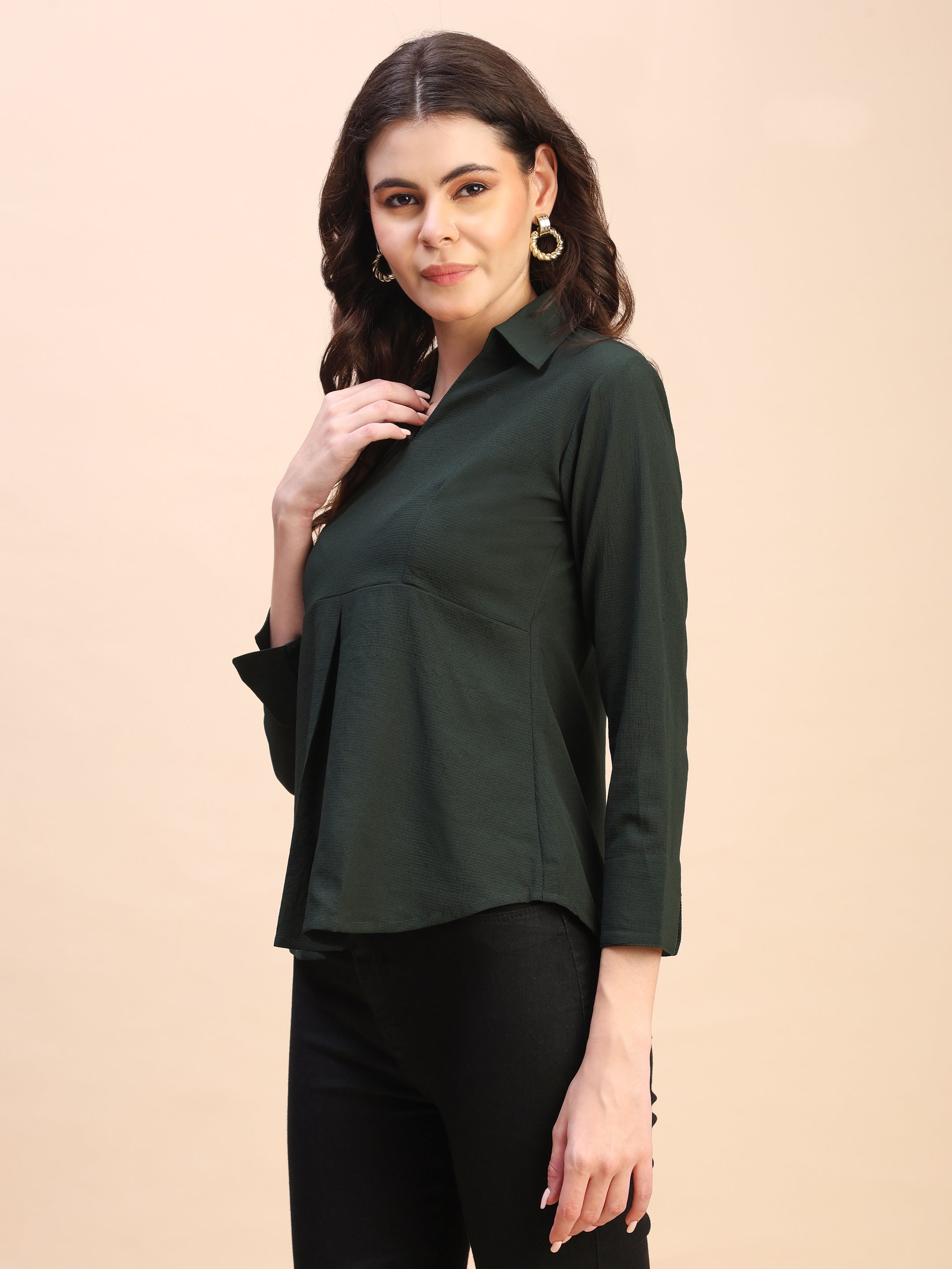 Collared Pleat Detail Peplum Top