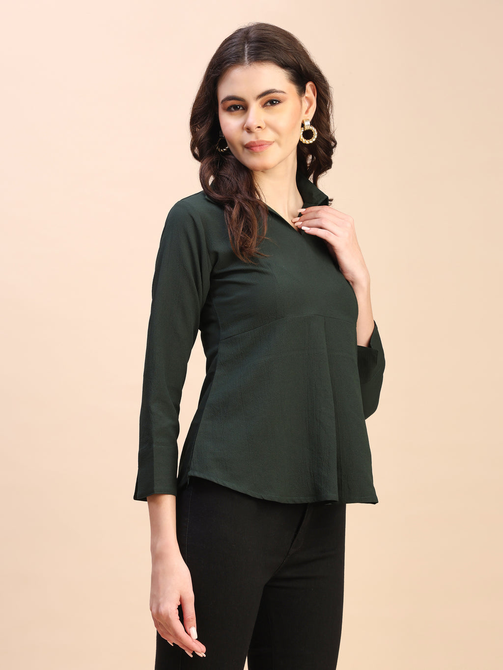 Collared Pleat Detail Peplum Top