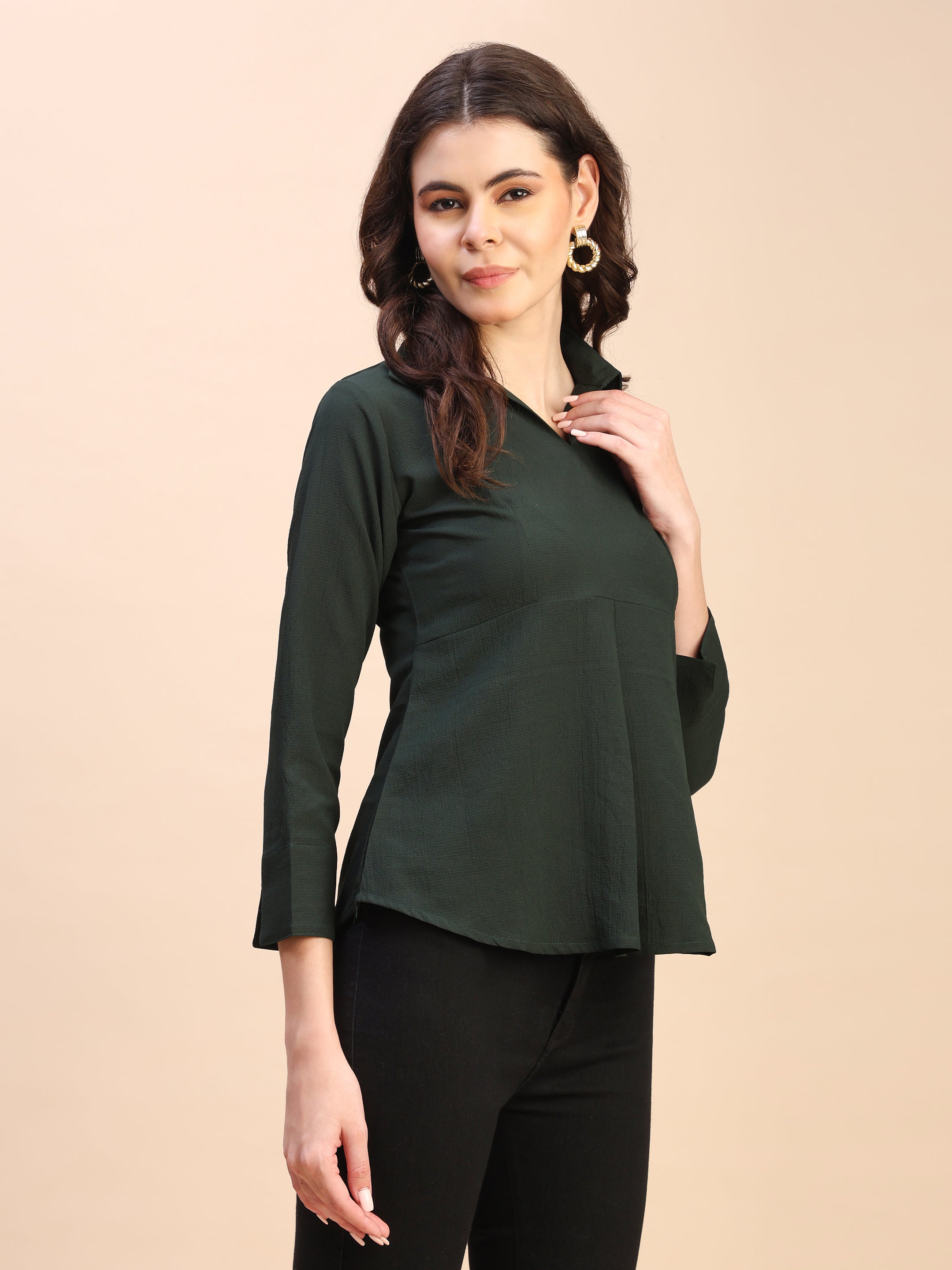Collared Pleat Detail Peplum Top