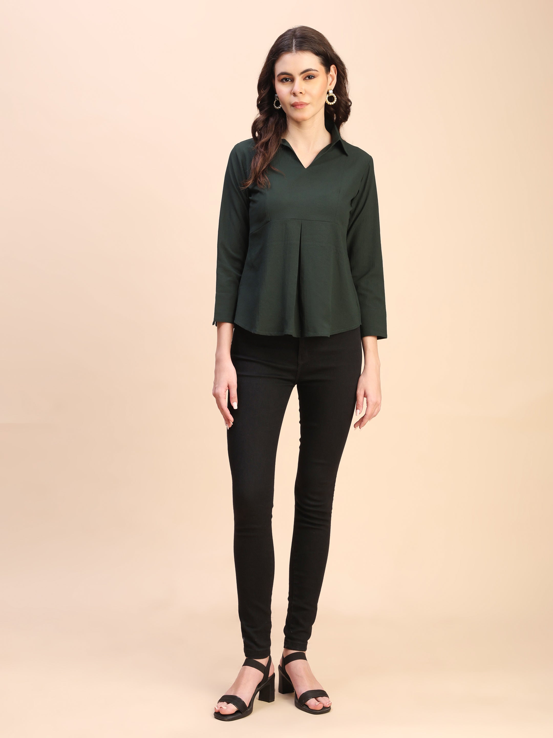 Collared Pleat Detail Peplum Top