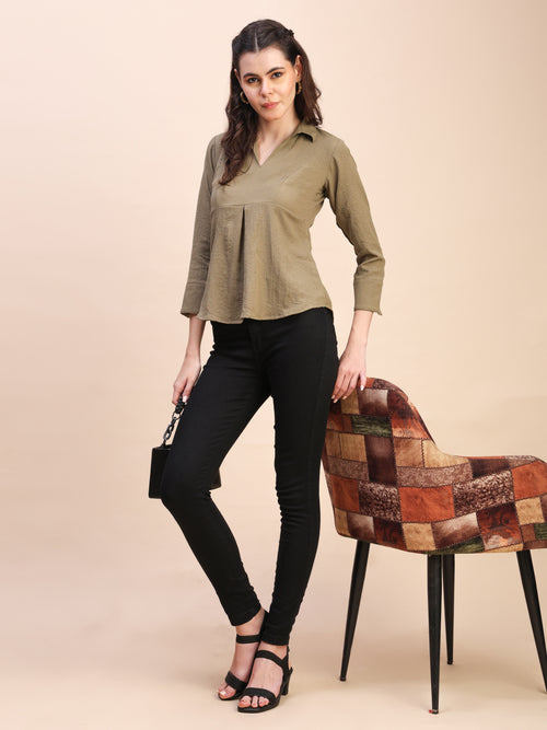 Collared Pleat Detail Peplum Top