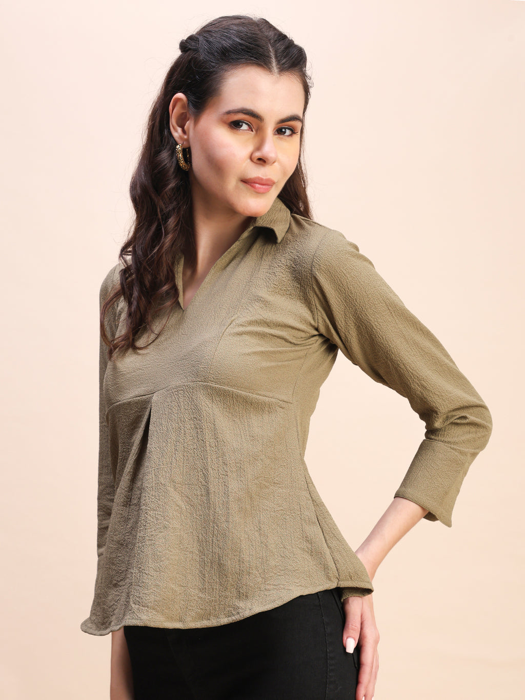 Collared Pleat Detail Peplum Top