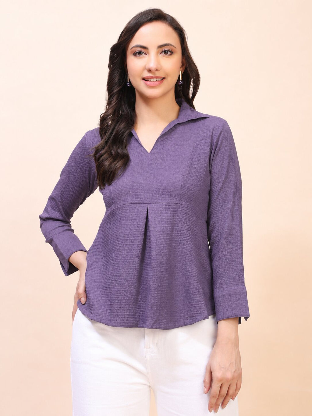 Collared Pleat Detail Peplum Top