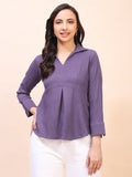 Collared Pleat Detail Peplum Top