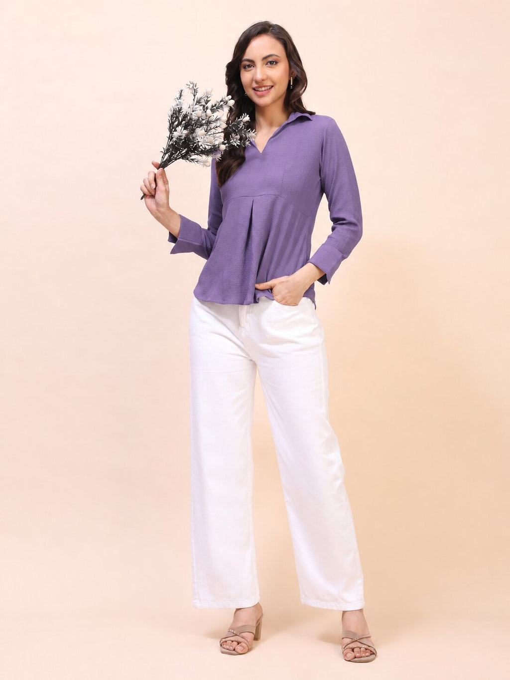 Collared Pleat Detail Peplum Top
