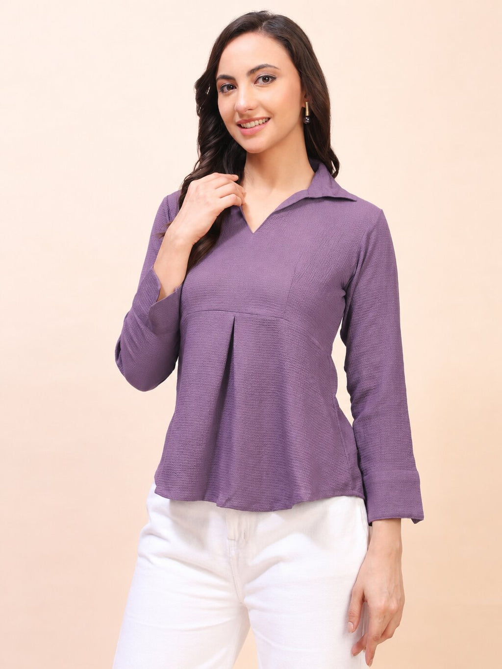 Collared Pleat Detail Peplum Top