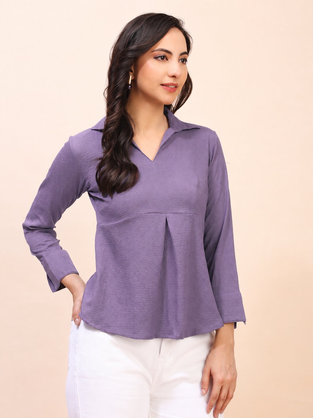 Collared Pleat Detail Peplum Top