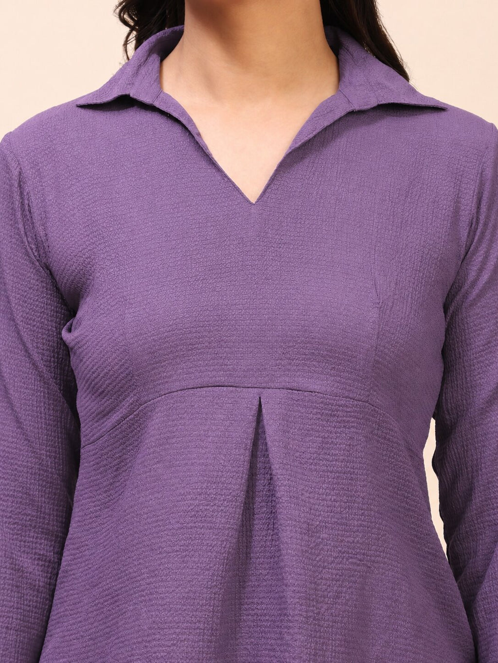Collared Pleat Detail Peplum Top