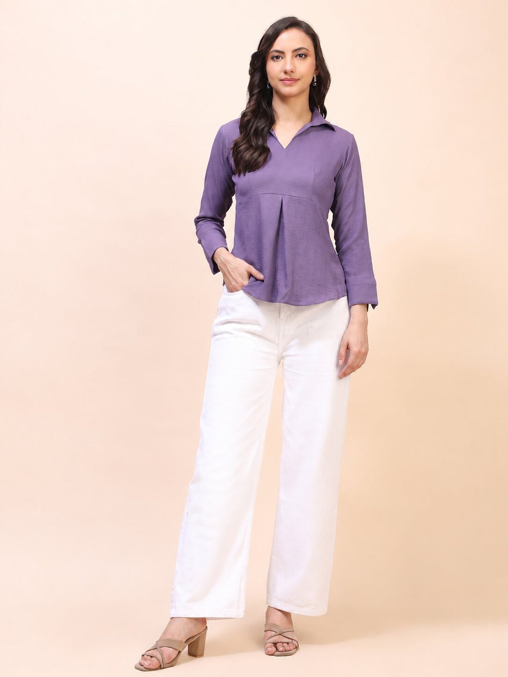 Collared Pleat Detail Peplum Top