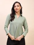 Collared Pleat Detail Peplum Top