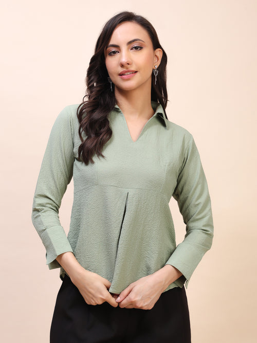 Collared Pleat Detail Peplum Top