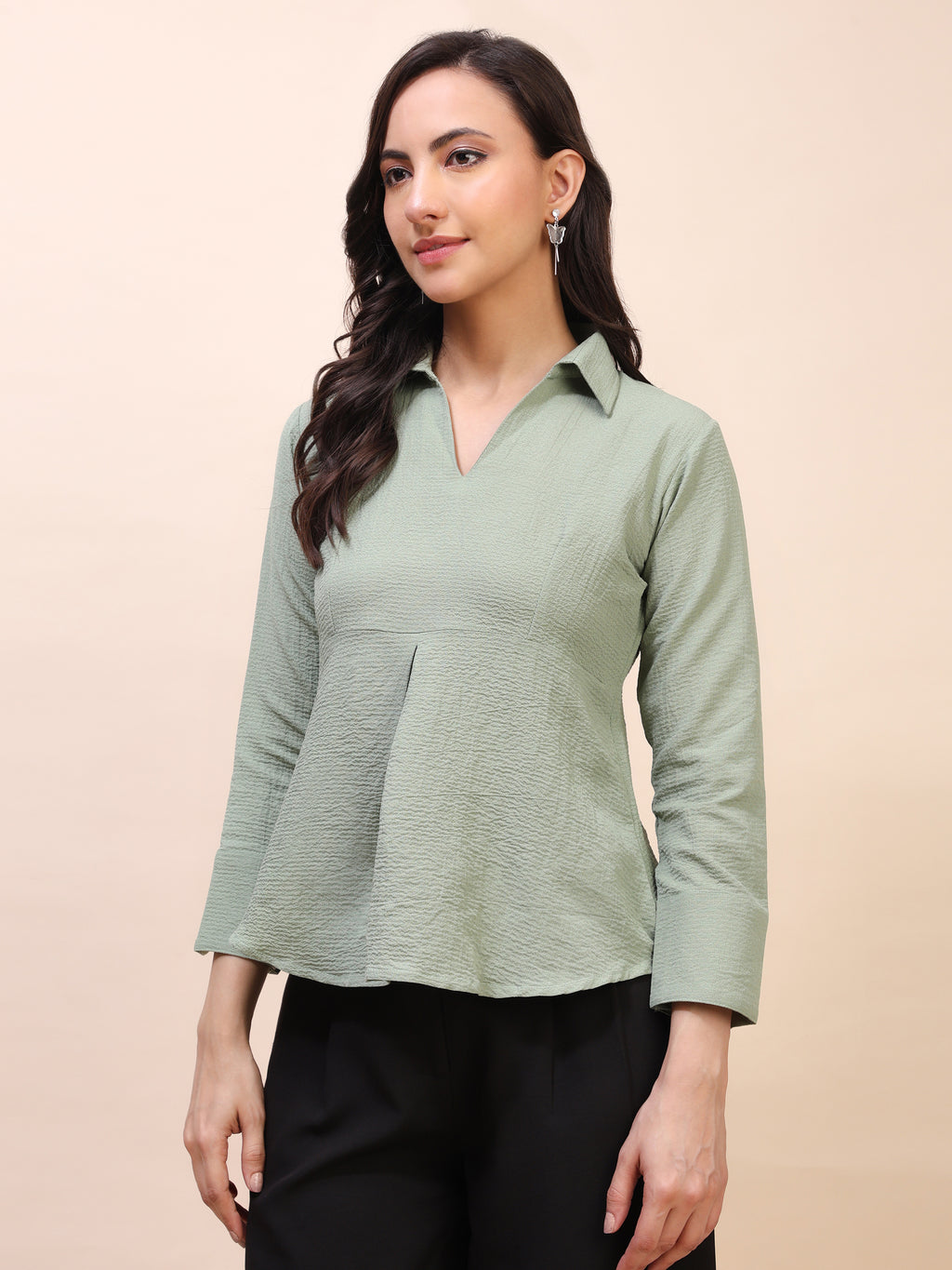 Collared Pleat Detail Peplum Top