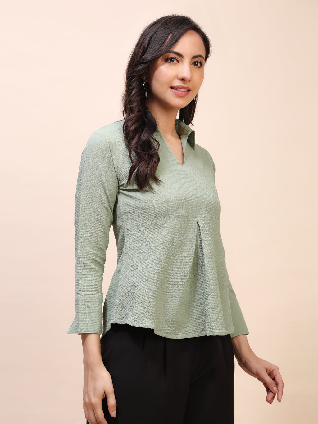 Collared Pleat Detail Peplum Top