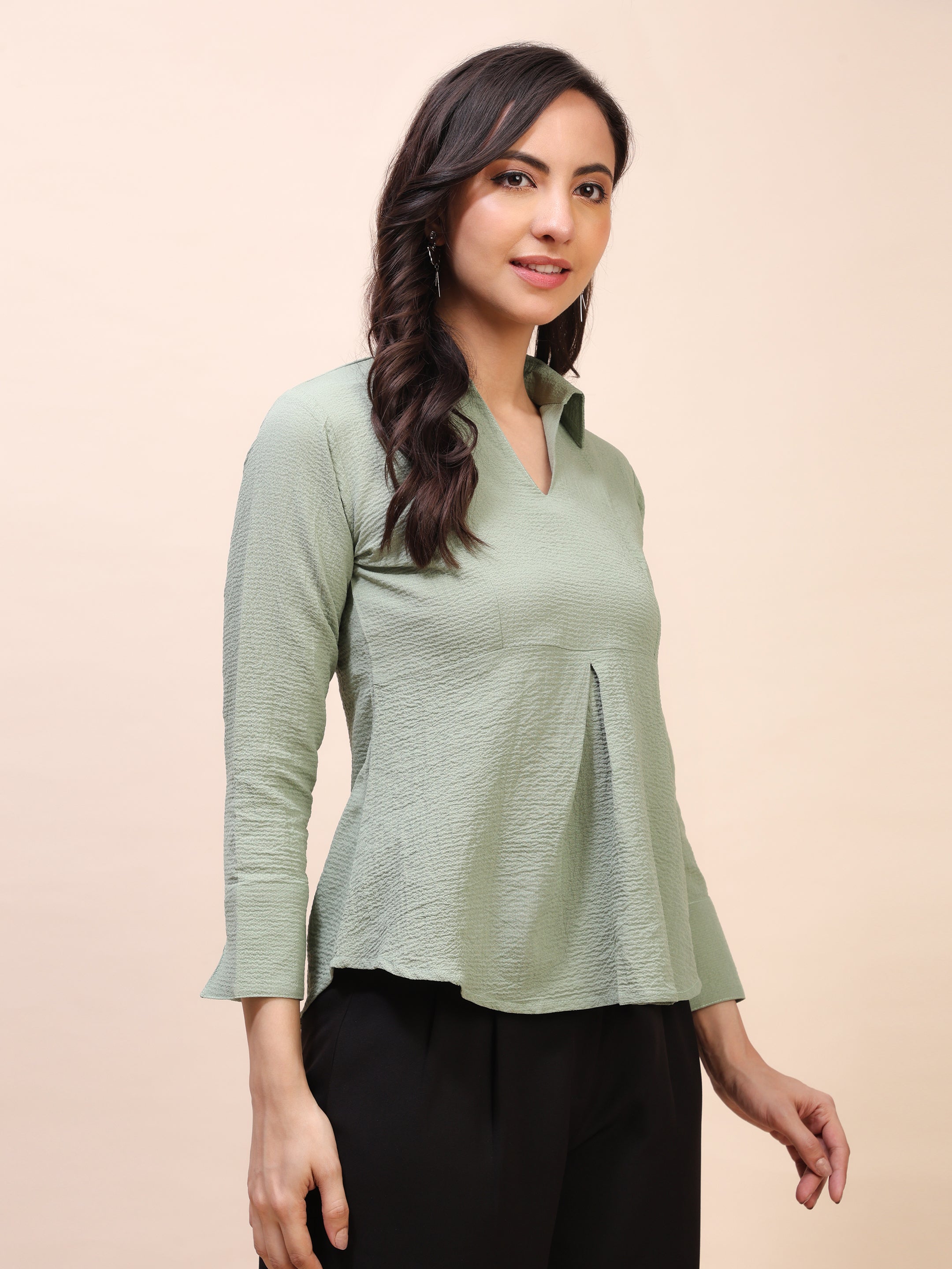 Collared Pleat Detail Peplum Top
