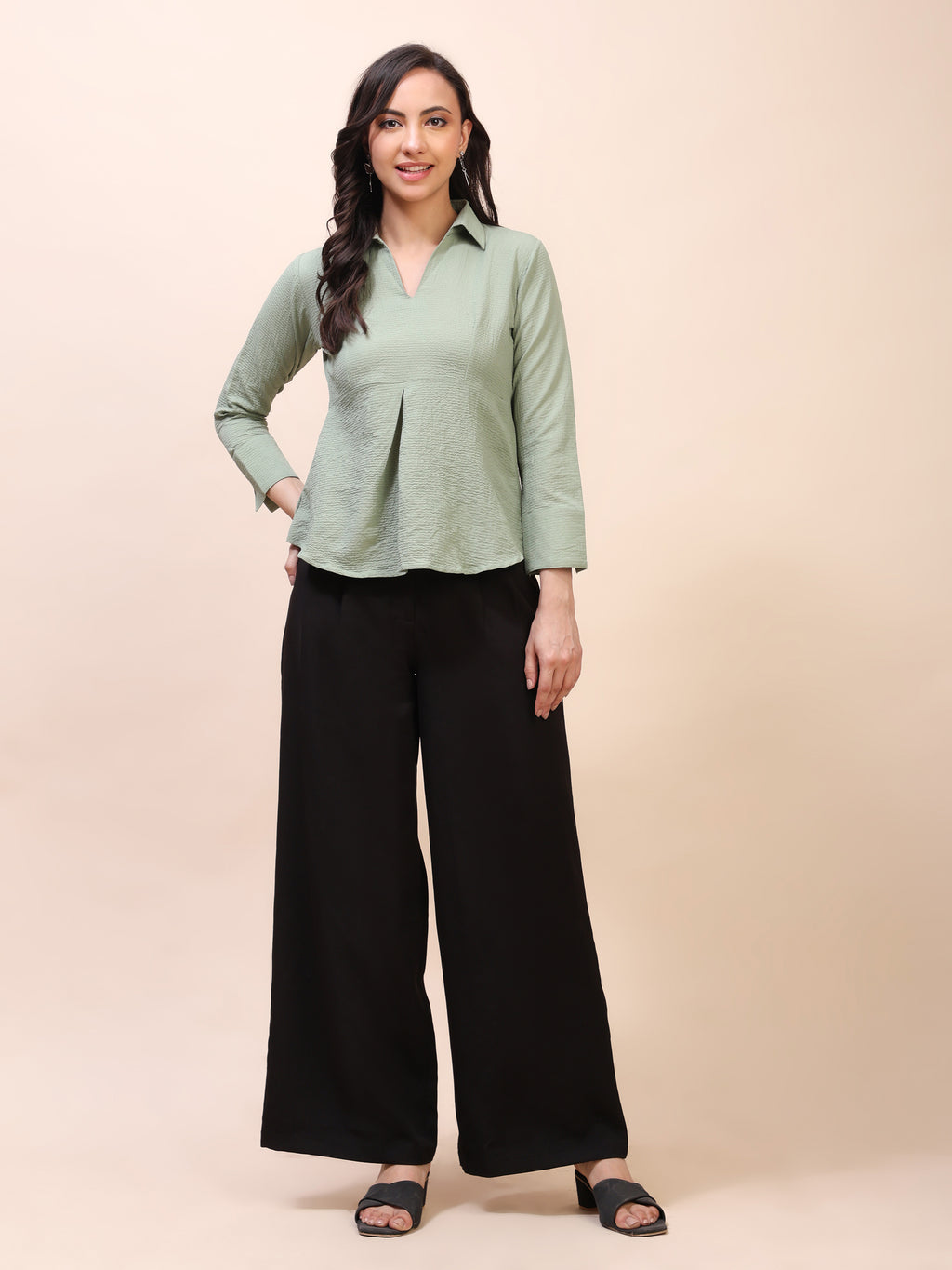 Collared Pleat Detail Peplum Top