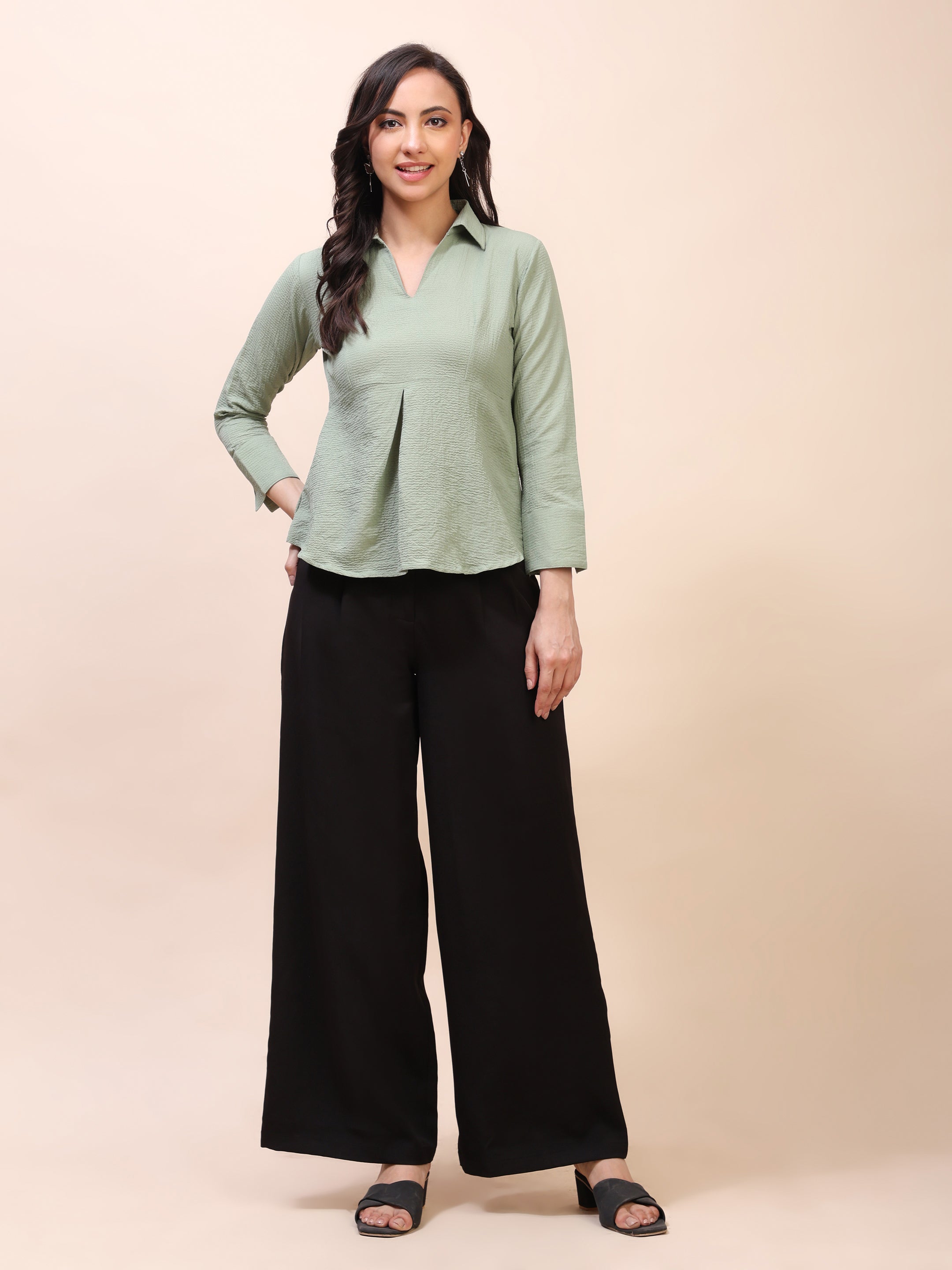 Collared Pleat Detail Peplum Top