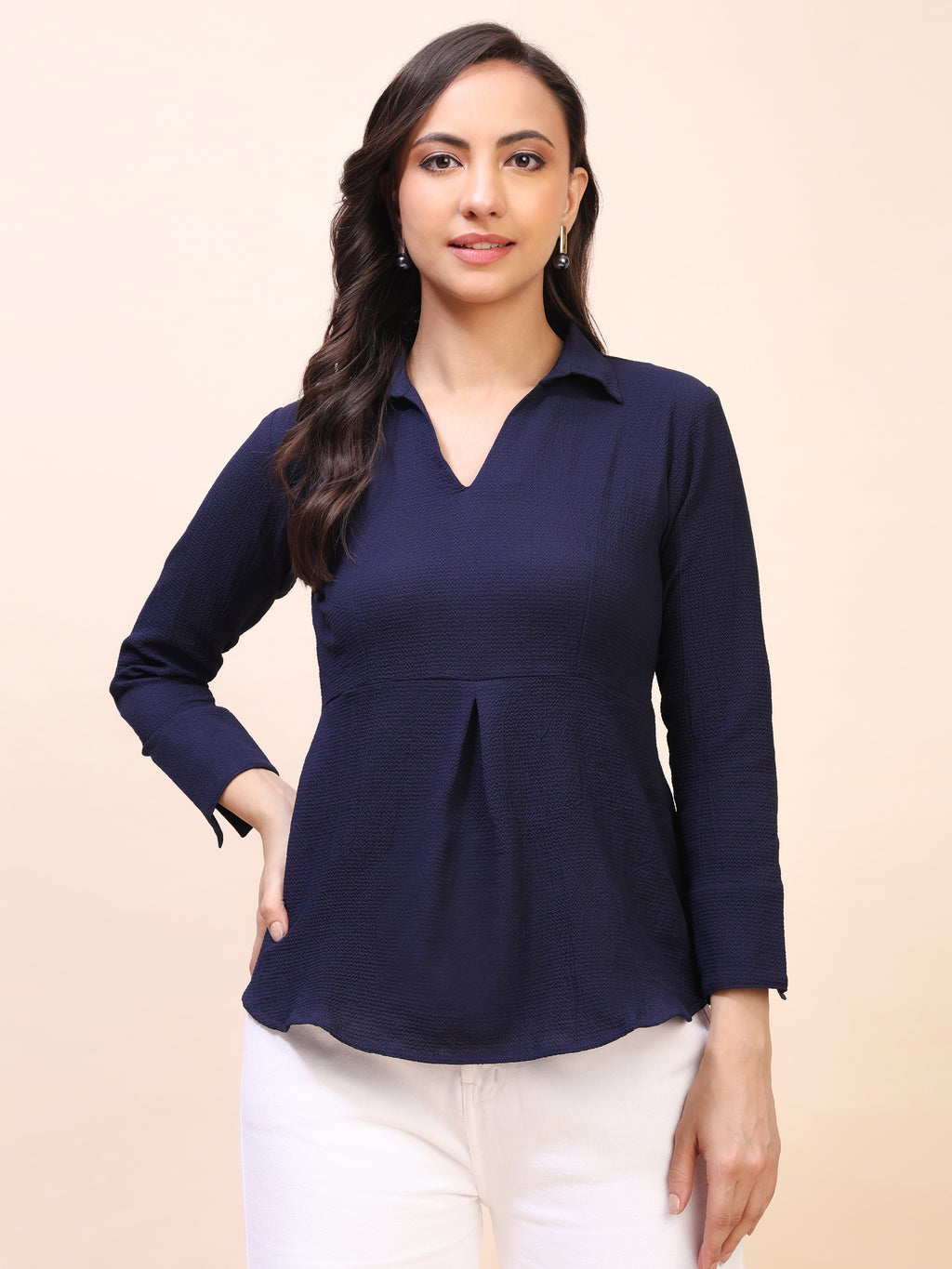 Collared Pleat Detail Peplum Top