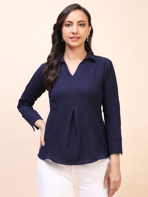 Collared Pleat Detail Peplum Top