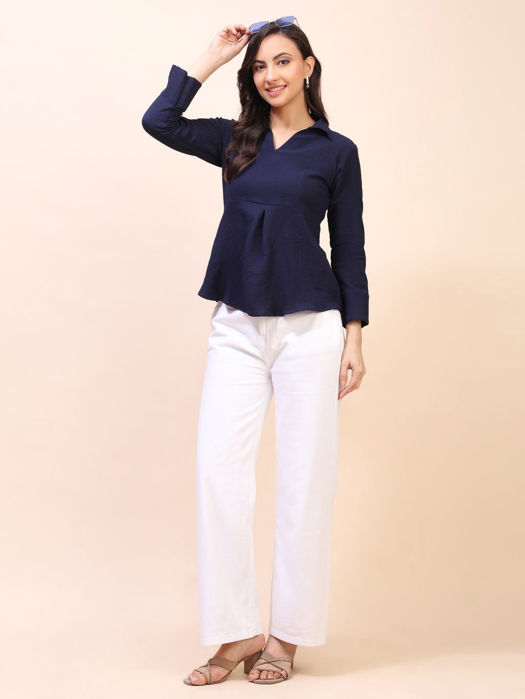 Collared Pleat Detail Peplum Top