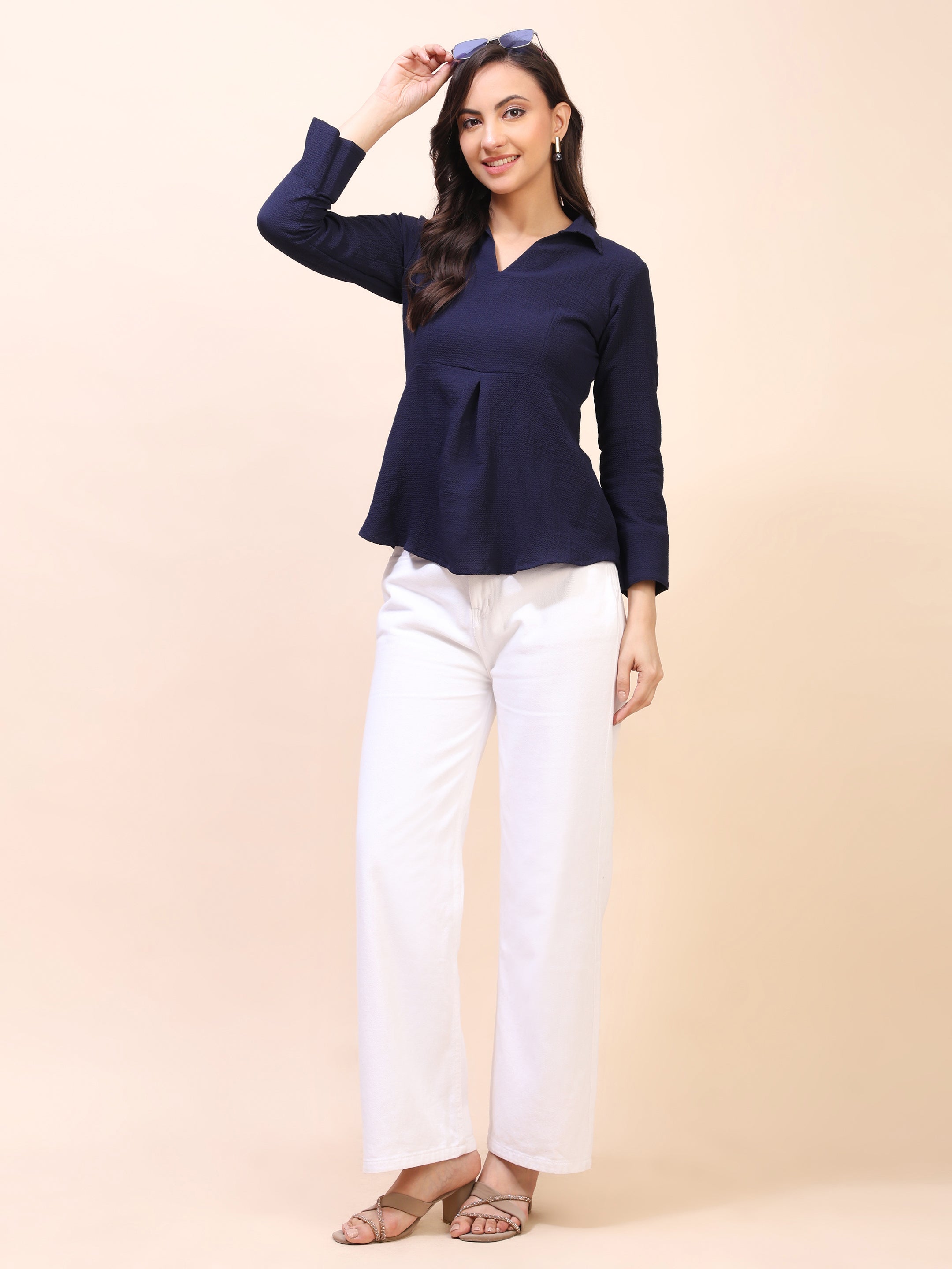 Collared Pleat Detail Peplum Top