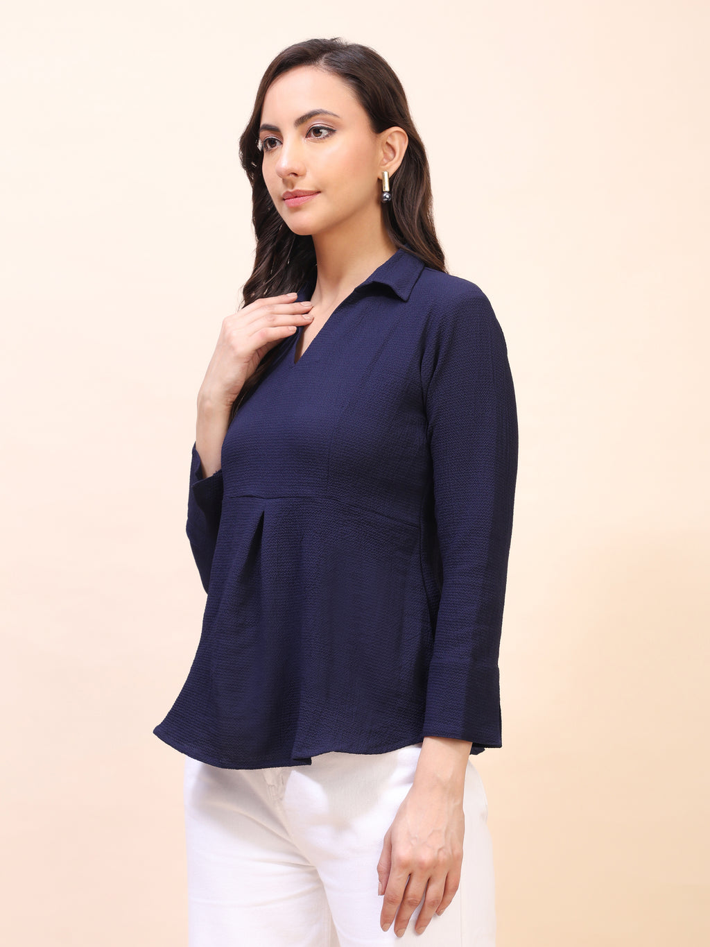 Collared Pleat Detail Peplum Top