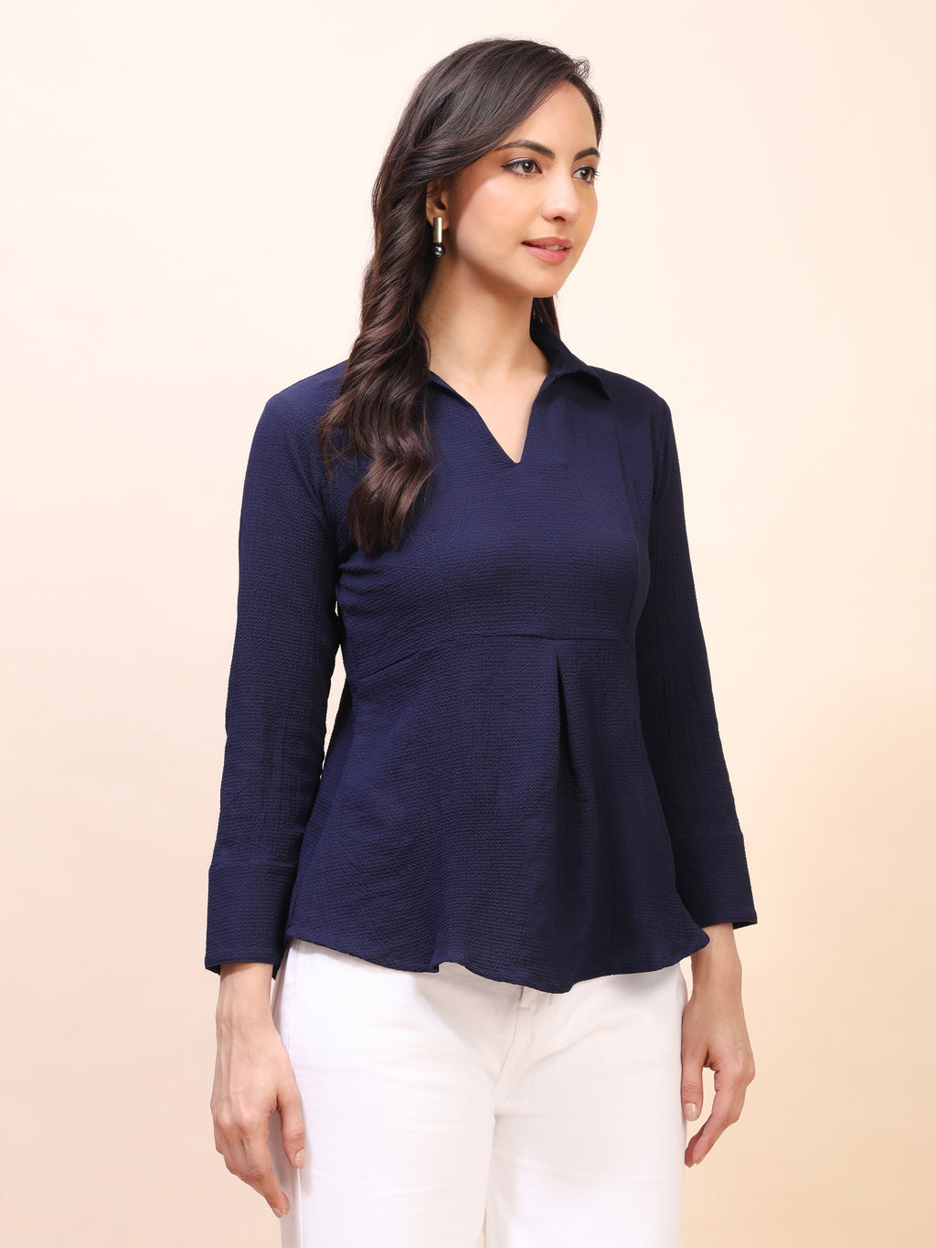 Collared Pleat Detail Peplum Top