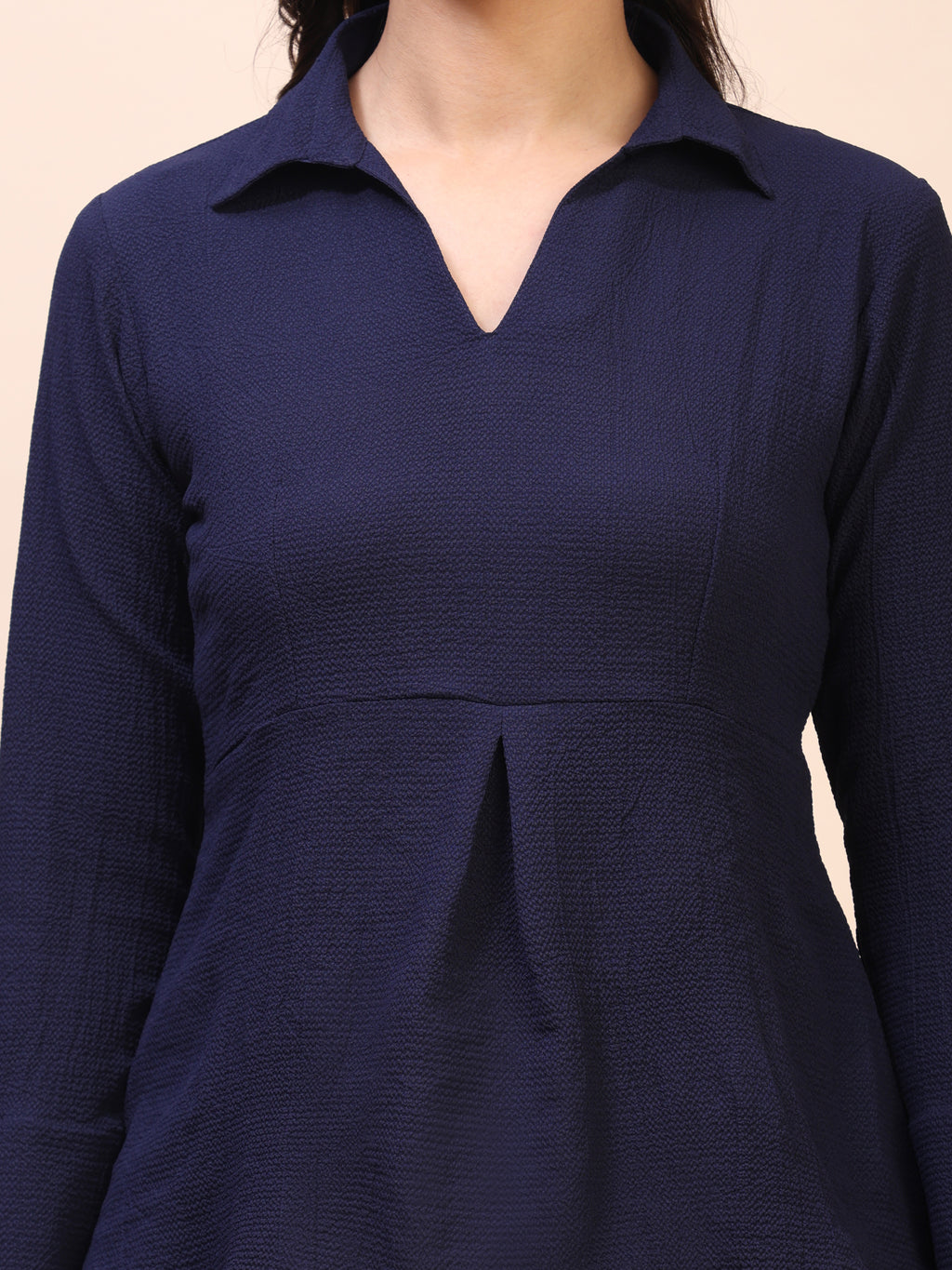 Collared Pleat Detail Peplum Top