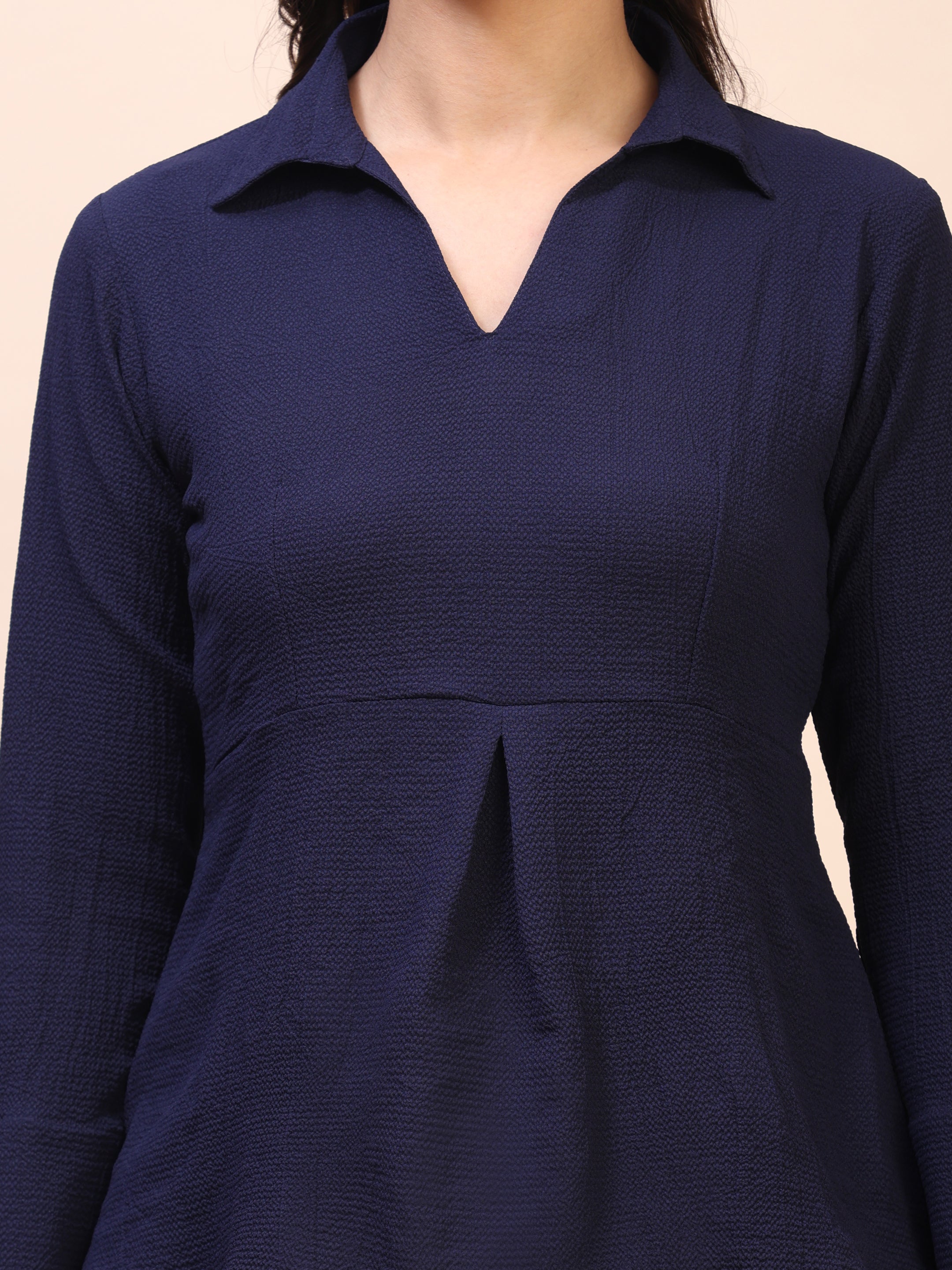 Collared Pleat Detail Peplum Top