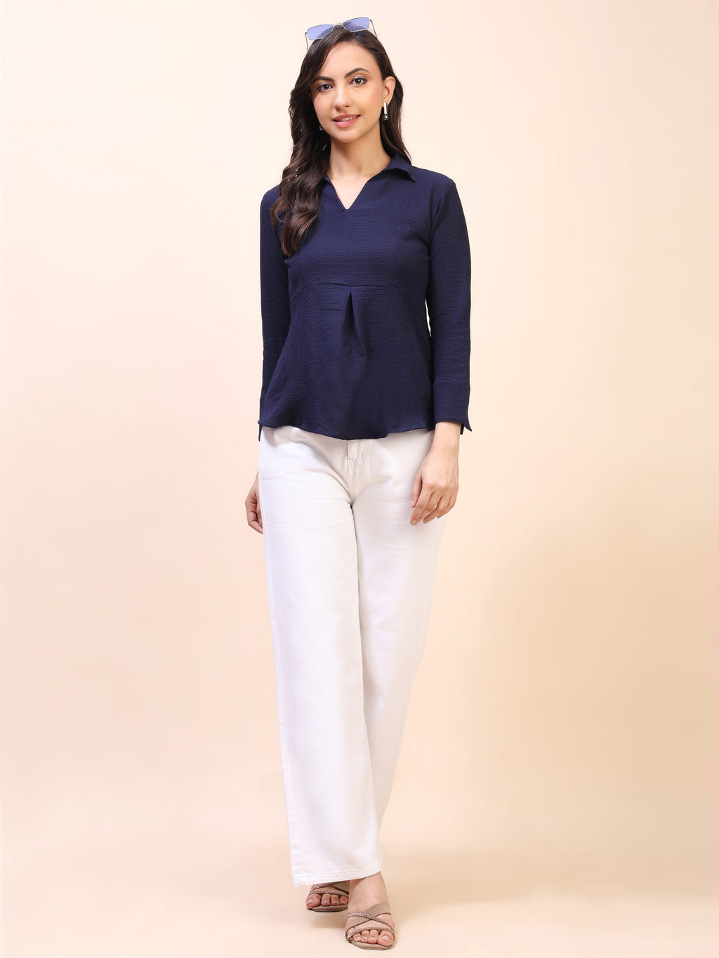 Collared Pleat Detail Peplum Top