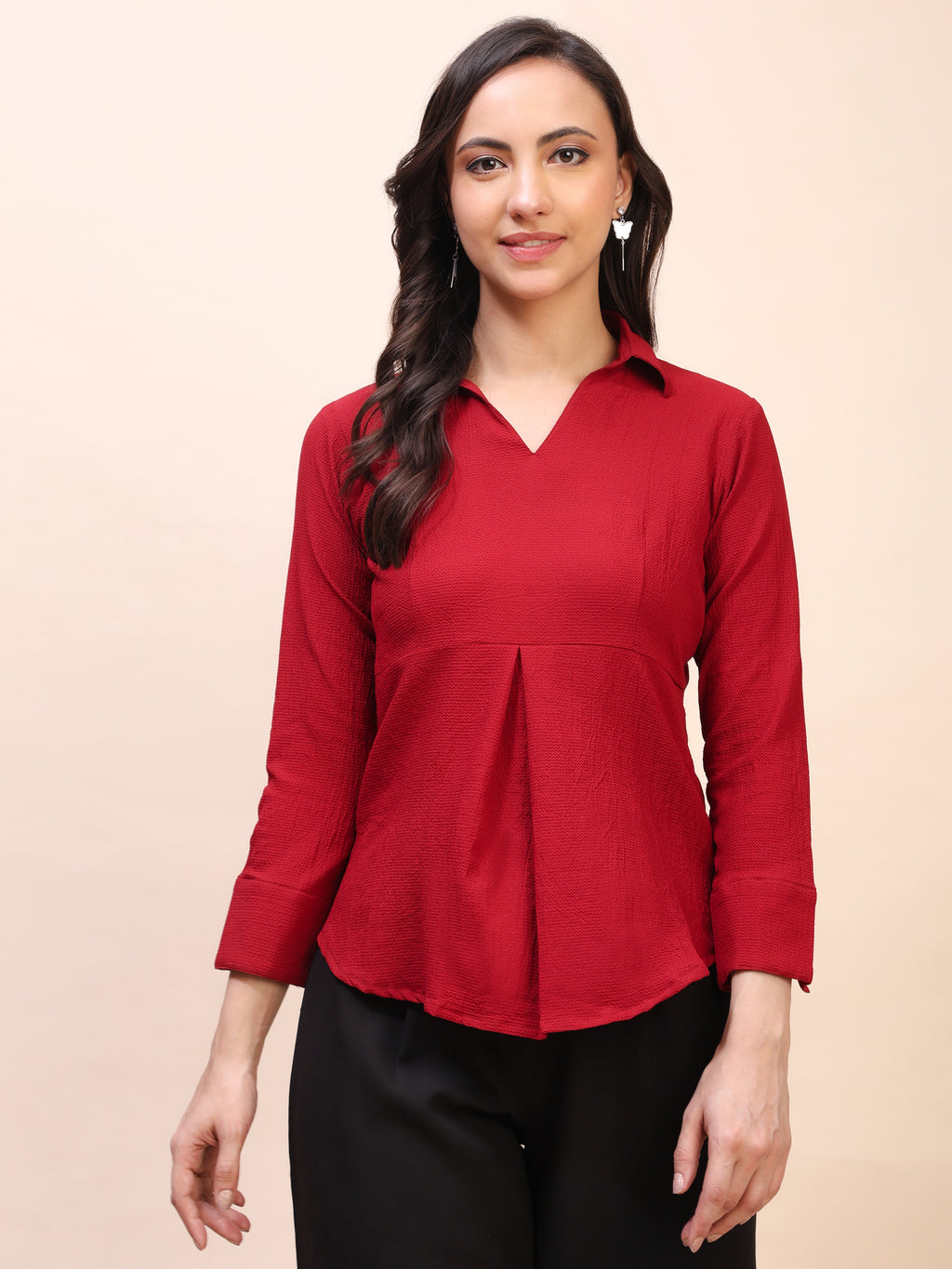 Collared Pleat Detail Peplum Top
